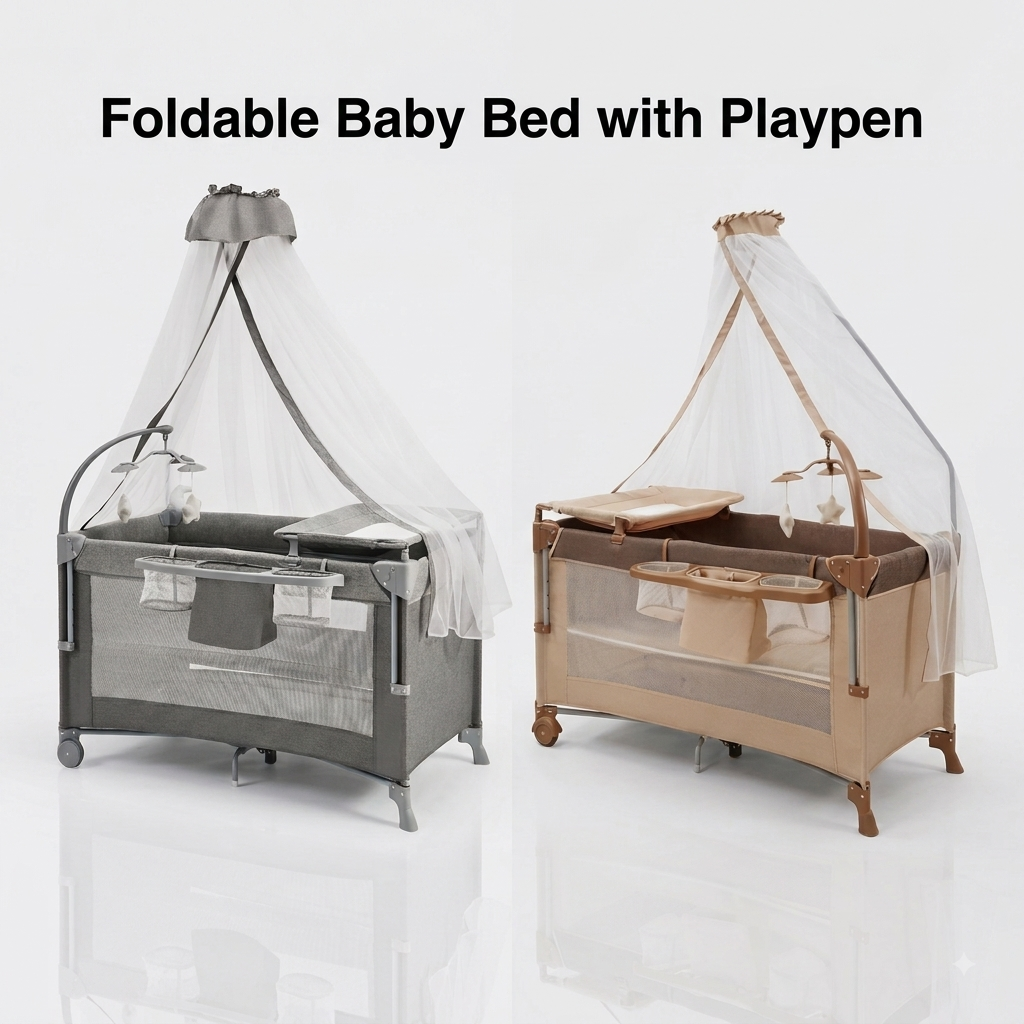 Foldable Baby Bed with Playpen