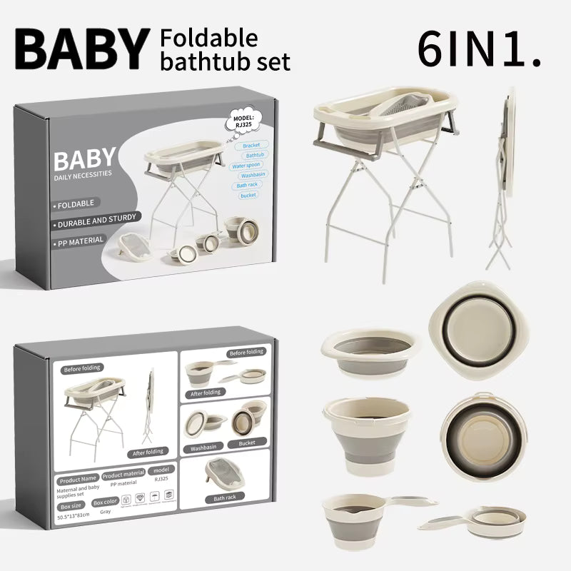 6-in-1 Foldable Baby Bathtub Set with Stand