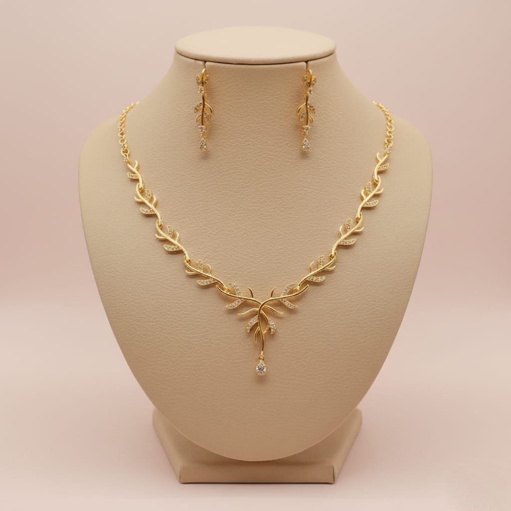 The Aurelia Leaf Set: Gold Vine Necklace and Earrings