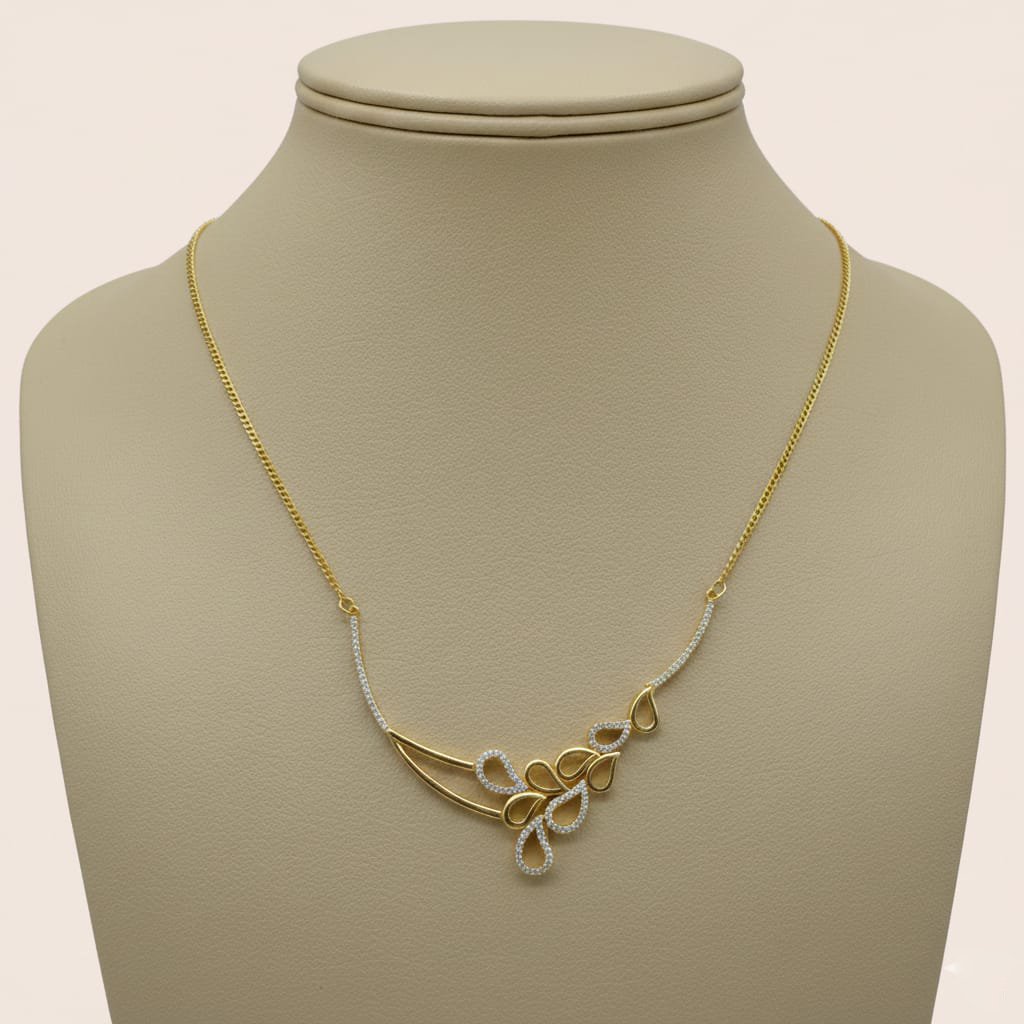 Aurelia Leaf Drop Necklace – Dainty Gold & Stone Encrusted Petal Charm Jewelry