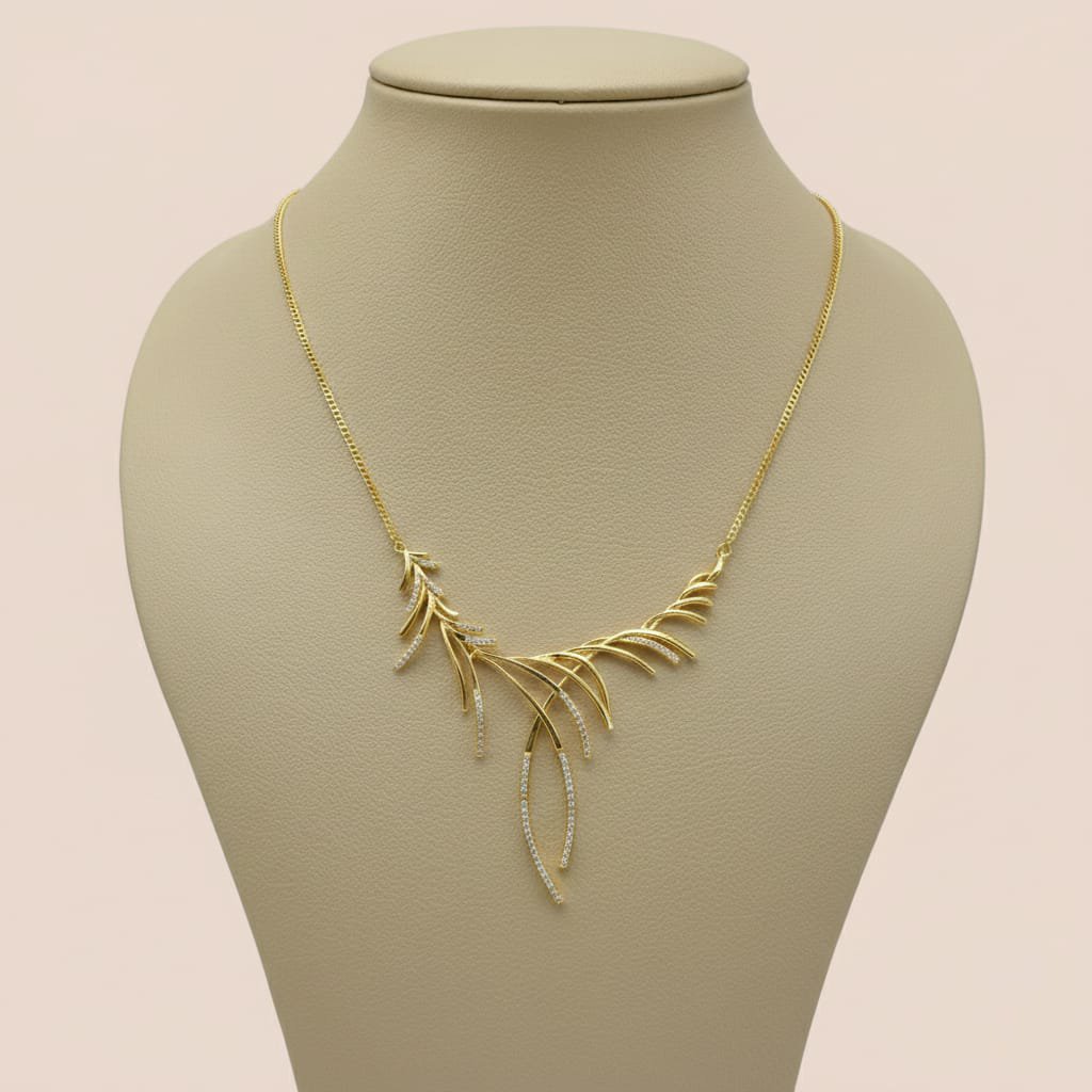 Gilded Willow Drop Necklace - Asymmetric Botanical Gold Jewelry
