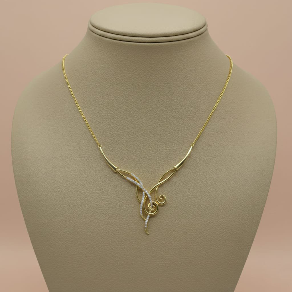 Minimalist Curved Infinity Necklace in Yellow Gold and Cubic Zirconia