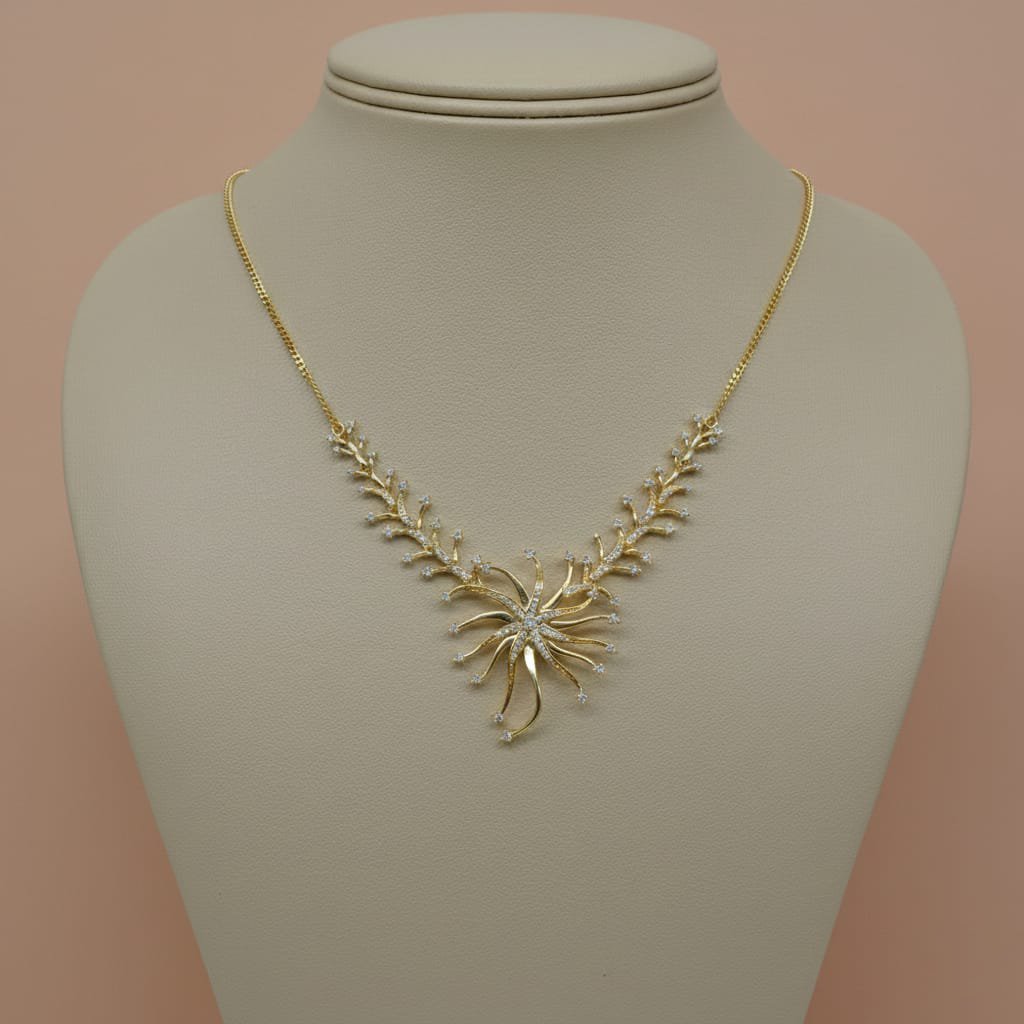 Solaris Sunburst Gold Necklace – Sparkling Floral Motif Pendant