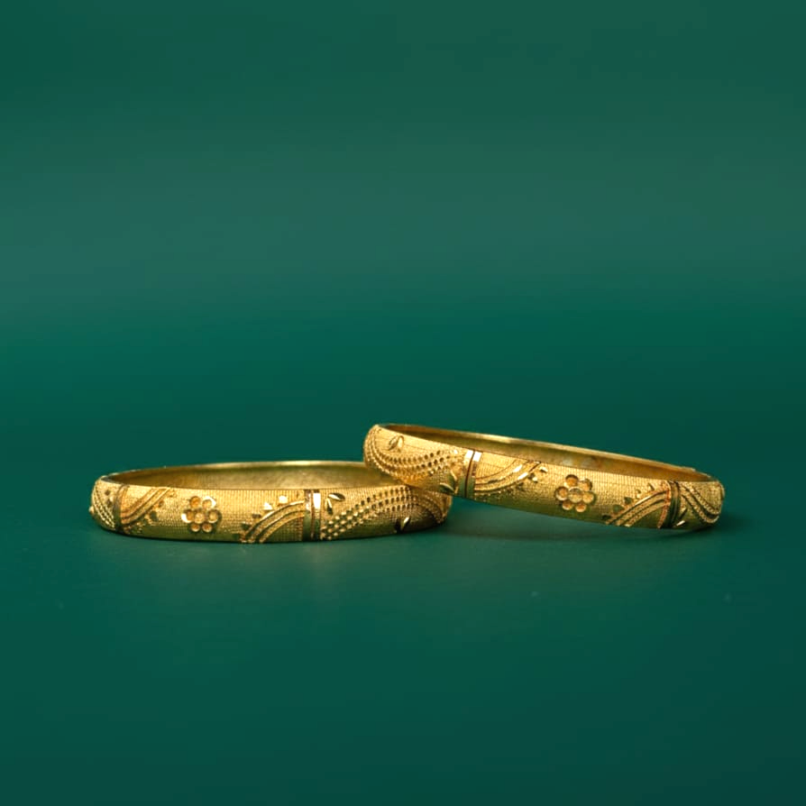 Classic Floral Engraved Gold Bangles