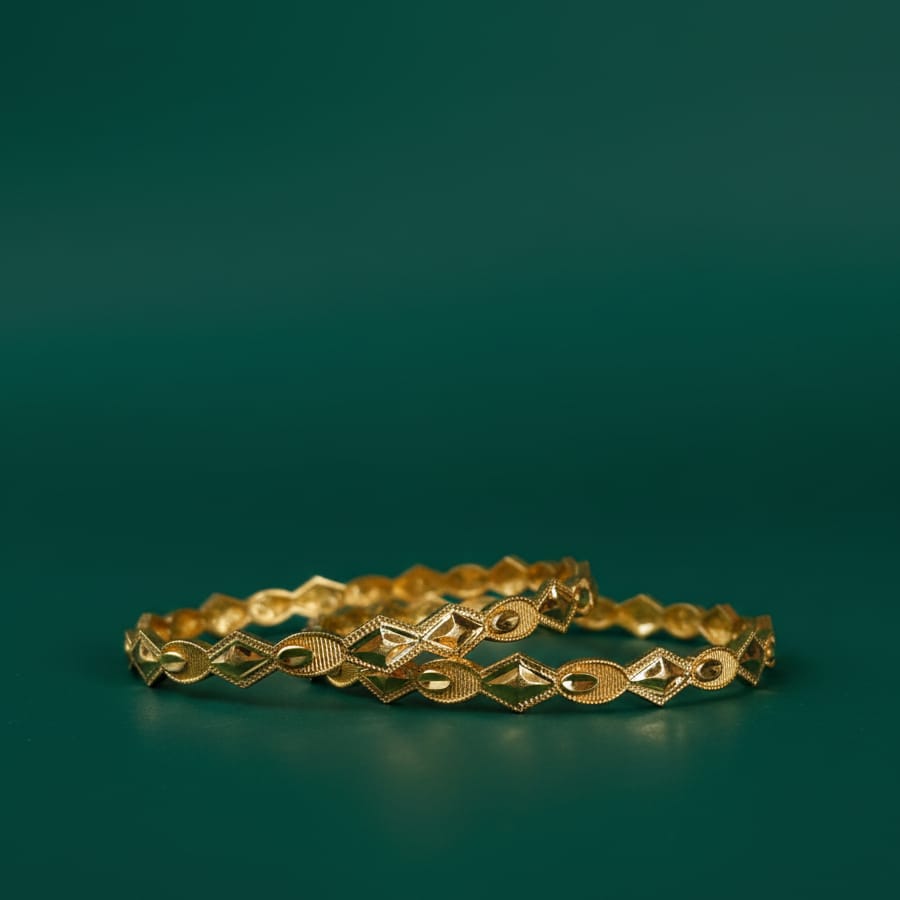 Geometric Cutwork Gold Bangles 1 pair