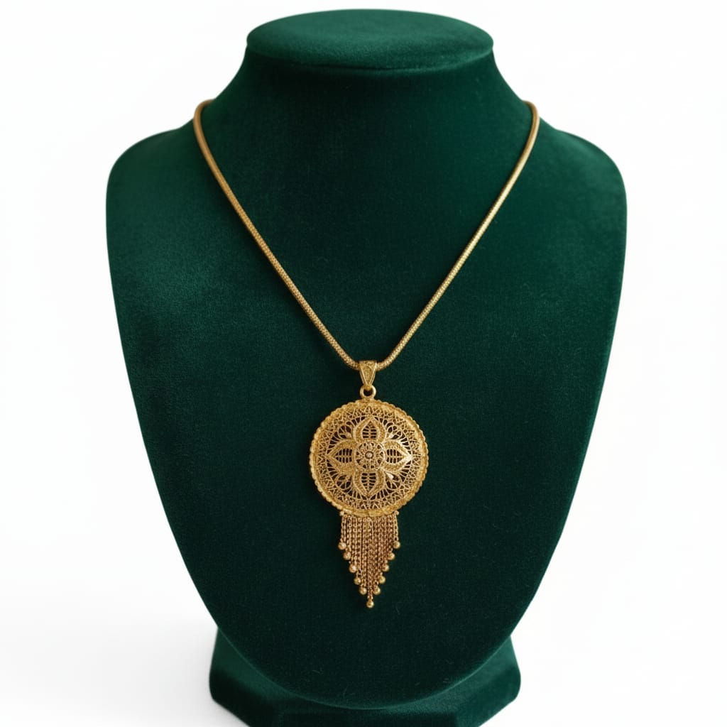 22KT Gold-Plated Filigree Pendant with Tassel