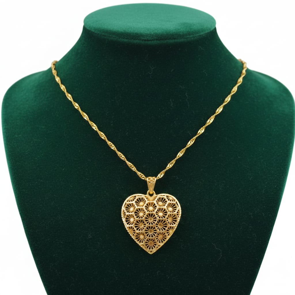 Golden Heart Filigree Necklace