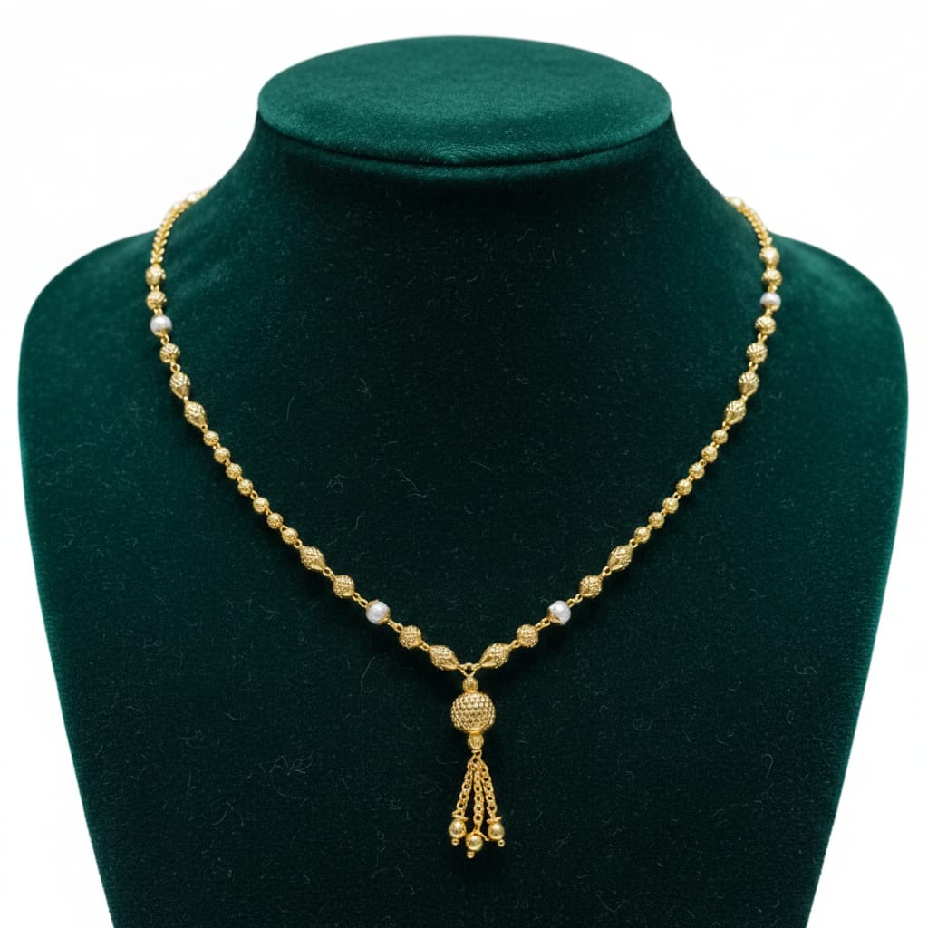 Textured Ball Chain with Pearl Accents and Drop Tassel